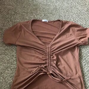 Brown front tie tee shirt